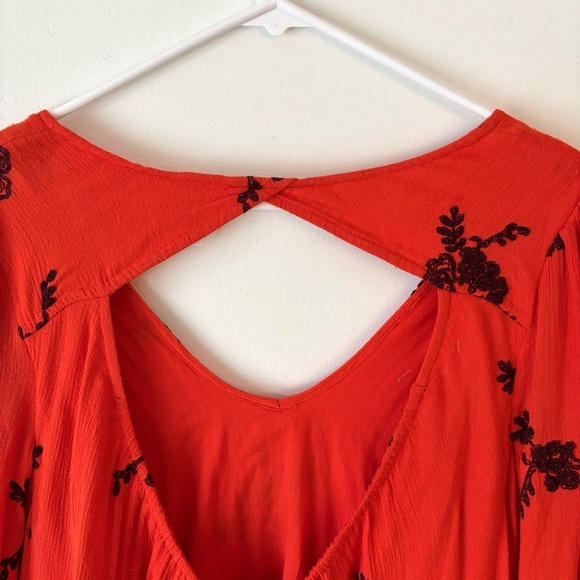 Free People Austin Emma Mini Dress Orange Floral Embroidered Long Sleeve Boho - Picture 9 of 13